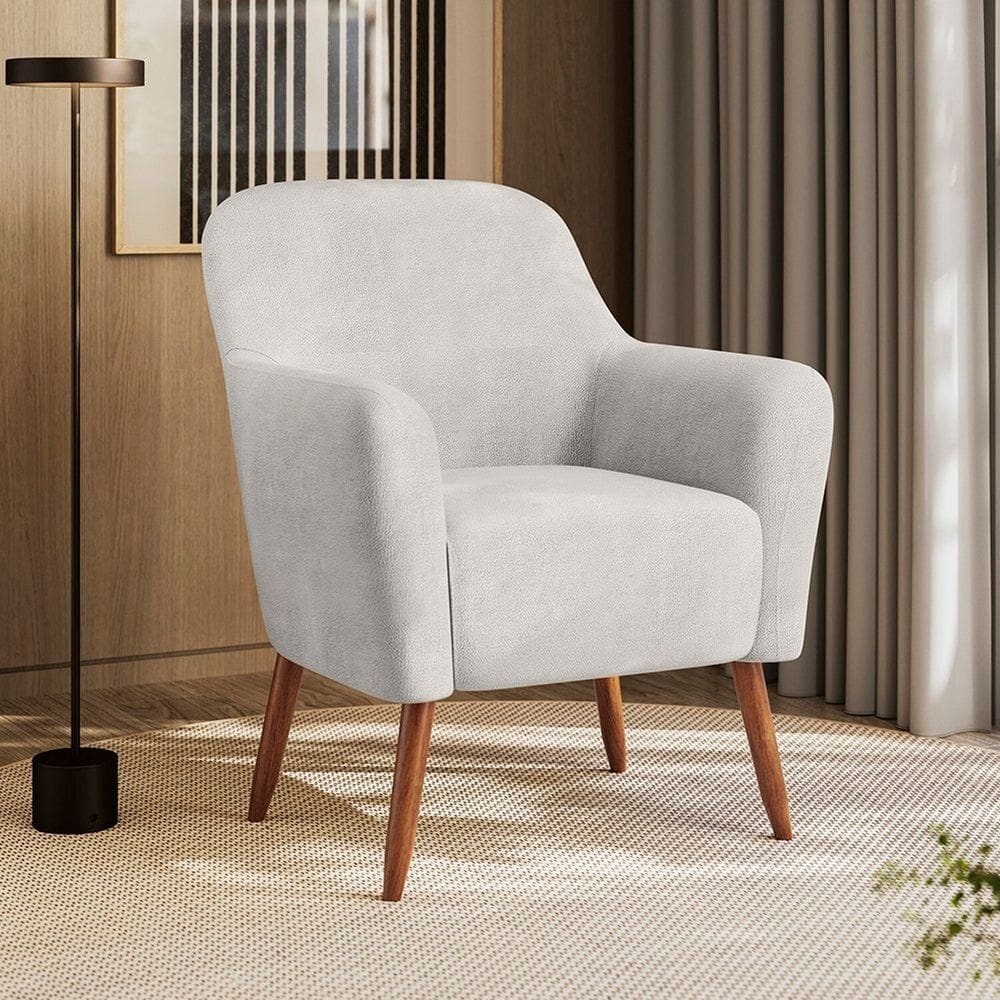 Poltrona Decorativa Estofada e Orgânica com Pés Palito Panamá Espresso Móveis Bege Claro
