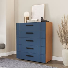 Cômoda 6 Gavetas Lisboa Móveis 104,2 Cm X 90cm Azul/Freijó