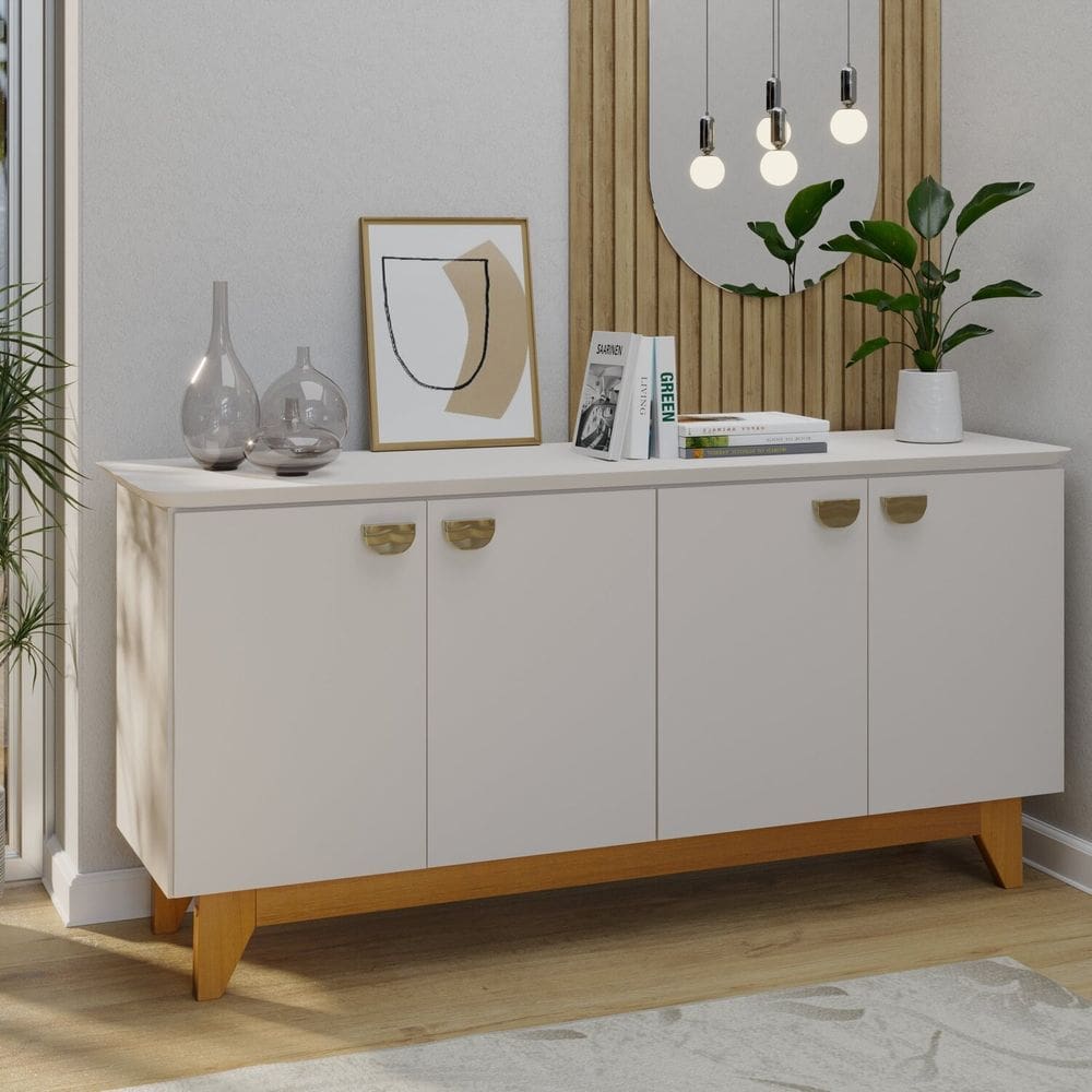 Buffet para Sala de Jantar 4 Portas com Pés de Madeira Maciça Suécia Nevaska/Cerejeira