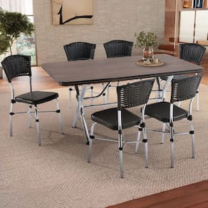 Conjunto Sala de Jantar Suíça 160cm X 900cm Cromado/Amadeirado Escuro/Preto