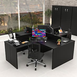 Estação de Trabalho Mesas em L 4 Lugares 120x60 Preto
