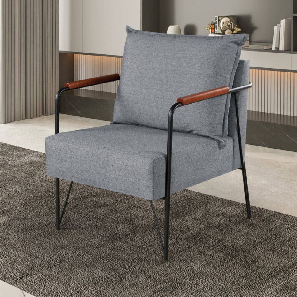 Poltrona Decorativa Liz Linho Base em Aço Industrial Cinza/Preto