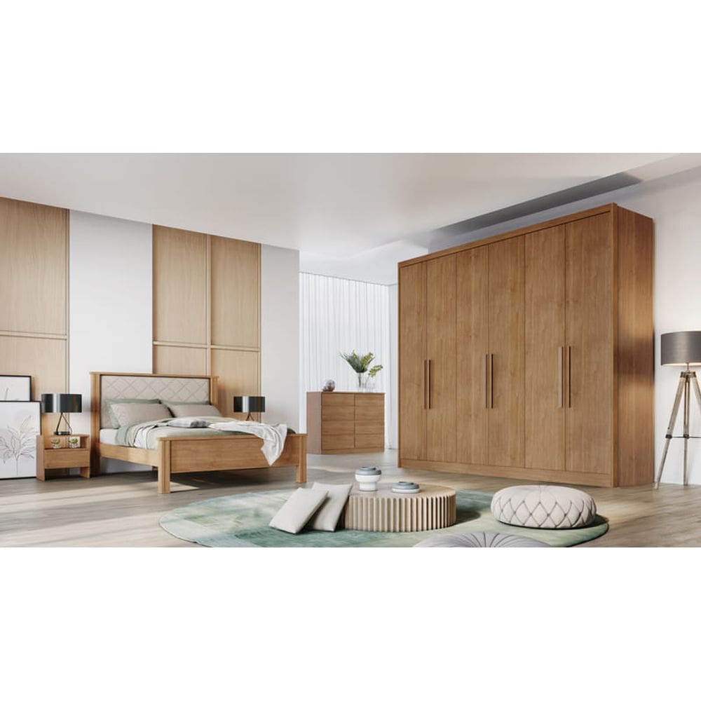 Guarda Roupa Casal 6 Portas 4 Gavetas - New Vértice-Cumaru - Móveis Novo Horizonte