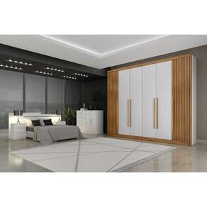 Guarda Roupa Casal 6 Portas 6 Gavetas - Orfeus Ripado-Branco - Móveis Novo Horizonte