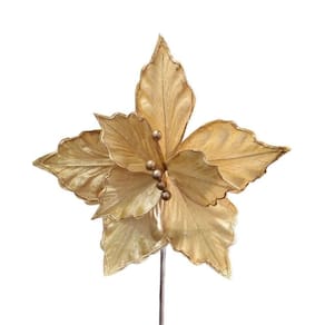 Flor Decorativa Poinsetia Trabalhada Champanhe - 1 Unidade
