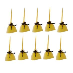 Picks Decorativos Mini Vassoura Tule Amarelo - 10 Unidades