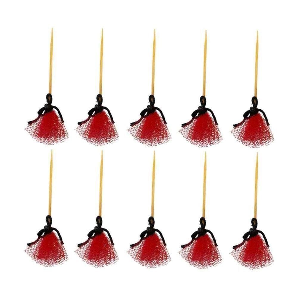 Picks Decorativos Mini Vassoura Tule Laranja - 10 Unidades