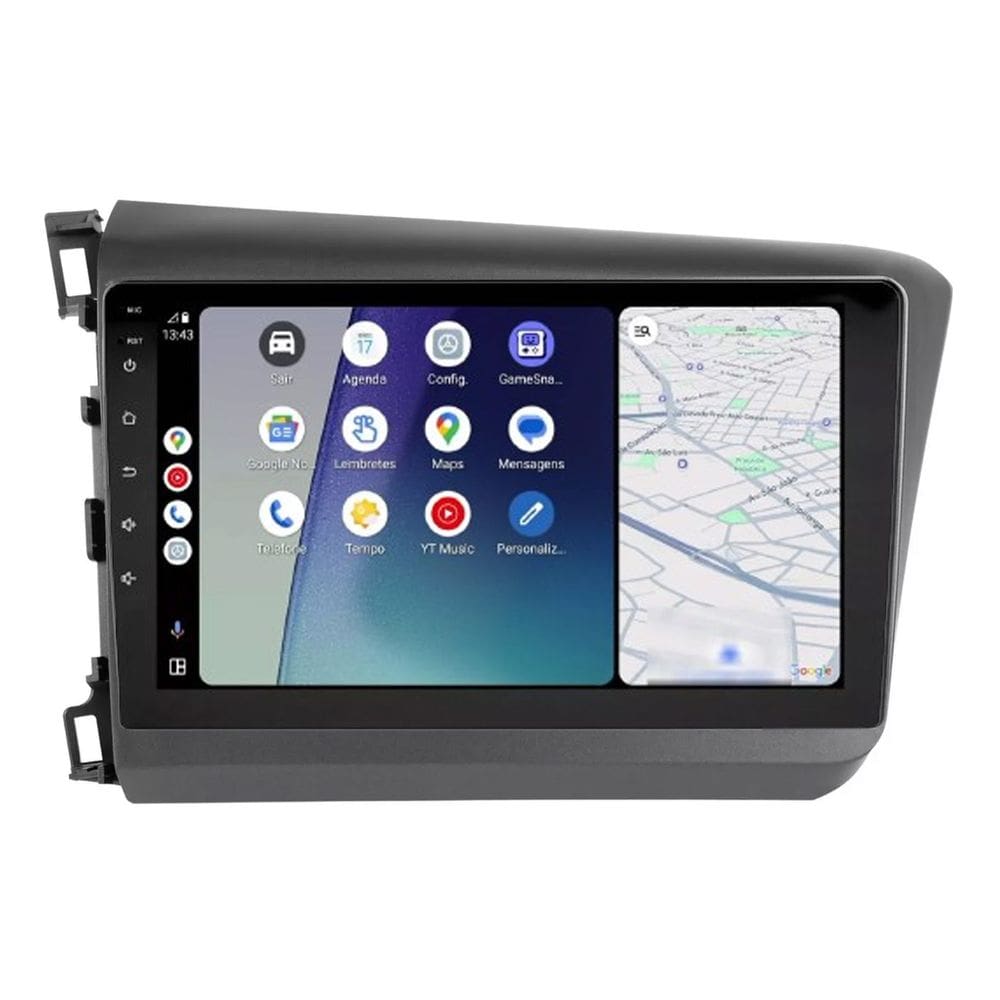 Central Multimídia Honda Civic 2012 2013 2014 Svart Tela de 9" 2GB de RAM Android Auto e Carplay + Câmera de ré
