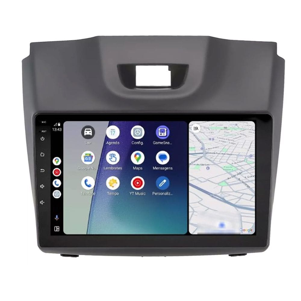 Central Multimídia S10 2012 2013 2014 2015 2016 Svart Tela de 9" 2GB de RAM Android Auto e Carplay + Câmera de ré