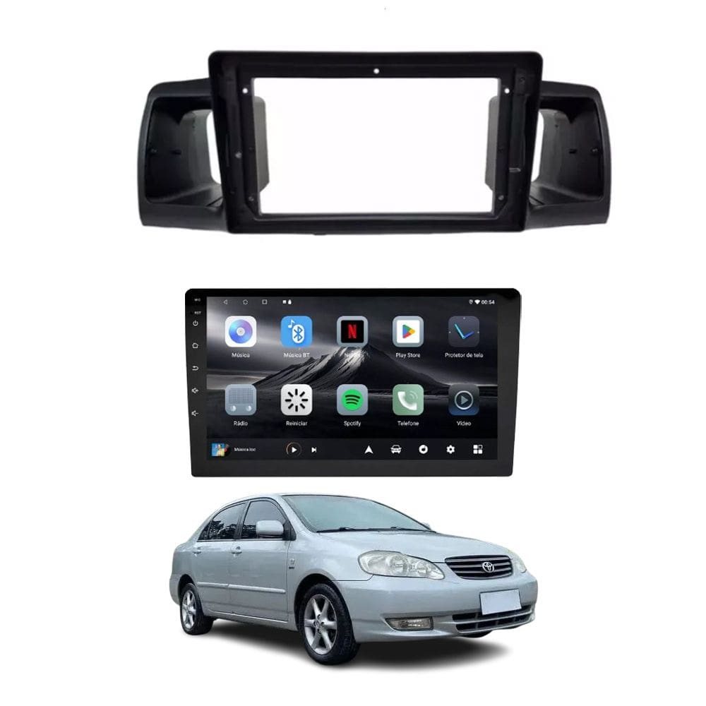 Central Multimídia Corolla 2003 2004 2005 2006 2007 2008 Svart Tela de 9" 2GB de RAM Android Auto e Carplay + Câmera de ré
