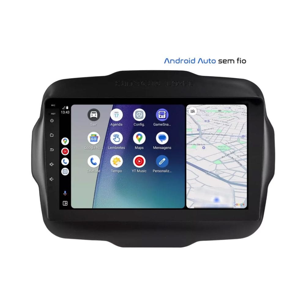 Central Multimídia Jeep Renegade Sport 2017 2018 2019 2020 2021 Svart Tela de 9" 2GB de RAM Android Auto e Carplay + Câmera de ré