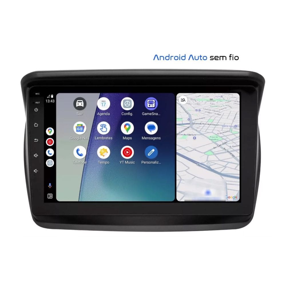 Central Multimídia L200 2007 2008 2009 2010 2011 2012 2013 2014 2015 2016 2017 Svart Tela de 9" 2GB de RAM Android Auto e Carplay + Câmera de ré