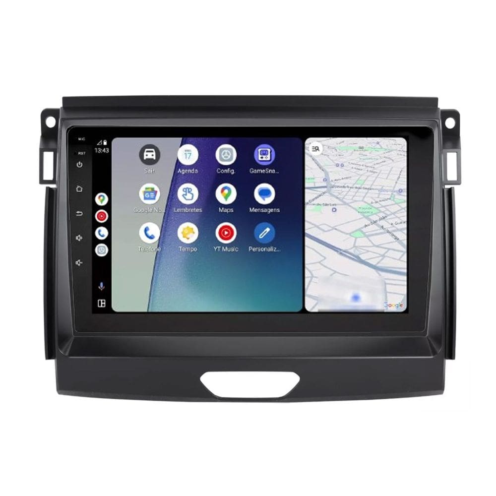 Central Multimídia Ranger XLS 2017 2018 2019 2020 2021 2022 Svart Tela de 9" 2GB de RAM Android Auto e Carplay + Câmera de ré