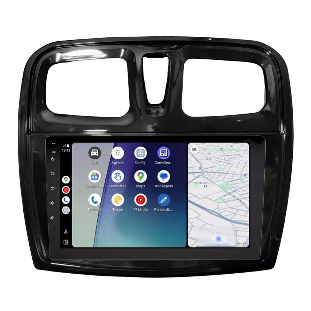Central Multimídia Logan 2013 2014 2015 2016 2017 2018 2019 2020 2021 2022 Svart Tela de 9" 2GB de RAM Android Auto e Carplay + Câmera de ré