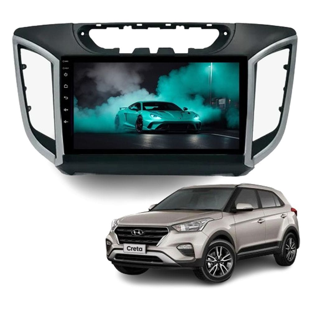 Central Multimídia Creta 2017 2018 2019 2020 2021 Svart Tela de 9" 2GB de RAM Android Auto e Carplay + Câmera de ré