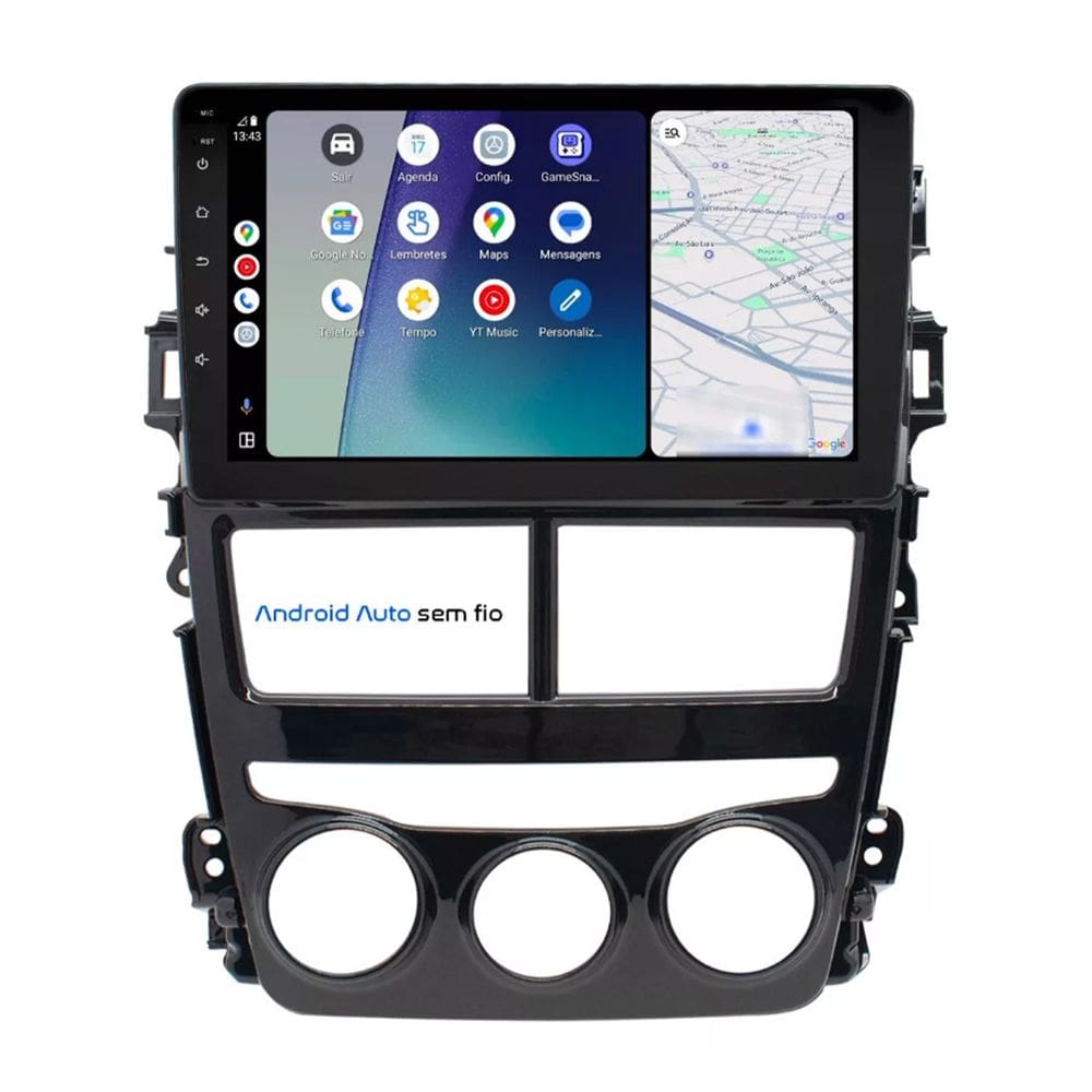 Central Multimídia Yaris 2018 2019 2020 2021 Svart Tela de 9" 2GB de RAM Android Auto e Carplay + Câmera de ré