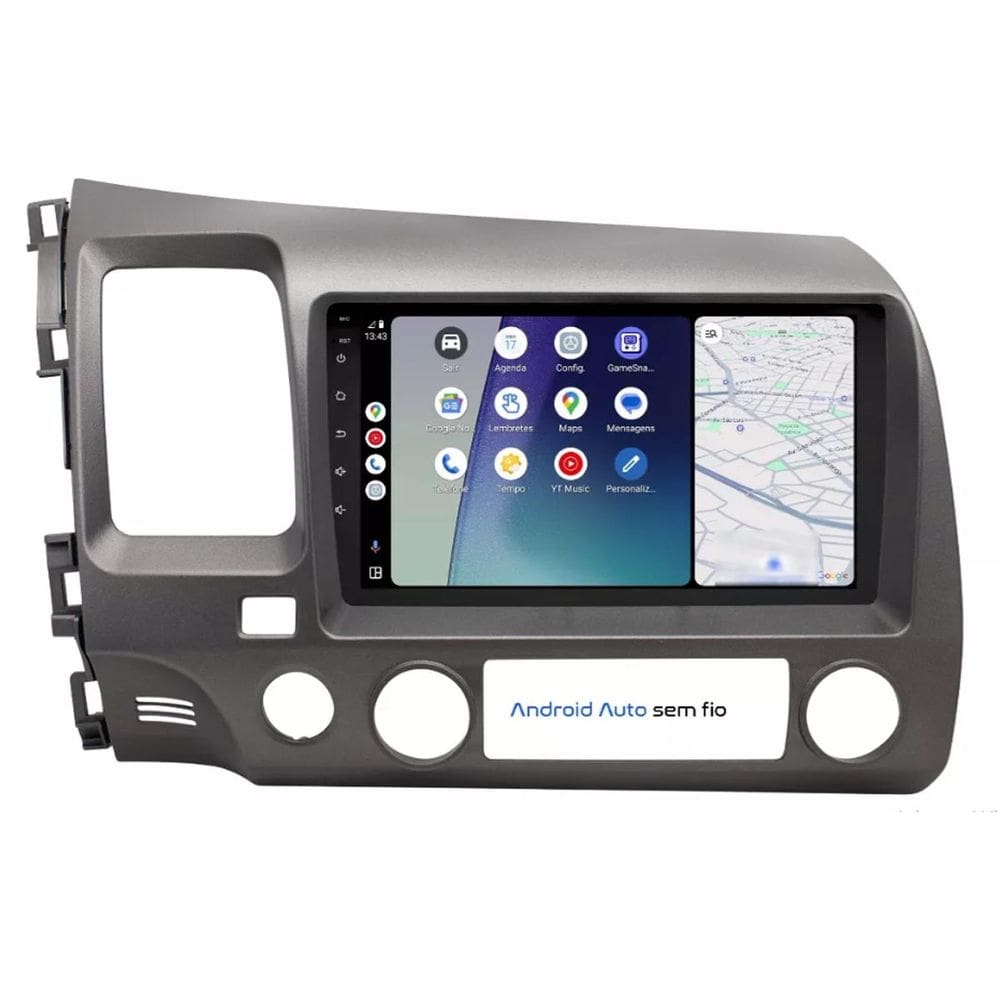 Central Multimídia New Civic 2006 2007 2008 2009 2010 2011 Svart Tela de 9" 2GB de RAM Android Auto e Carplay + Câmera de ré