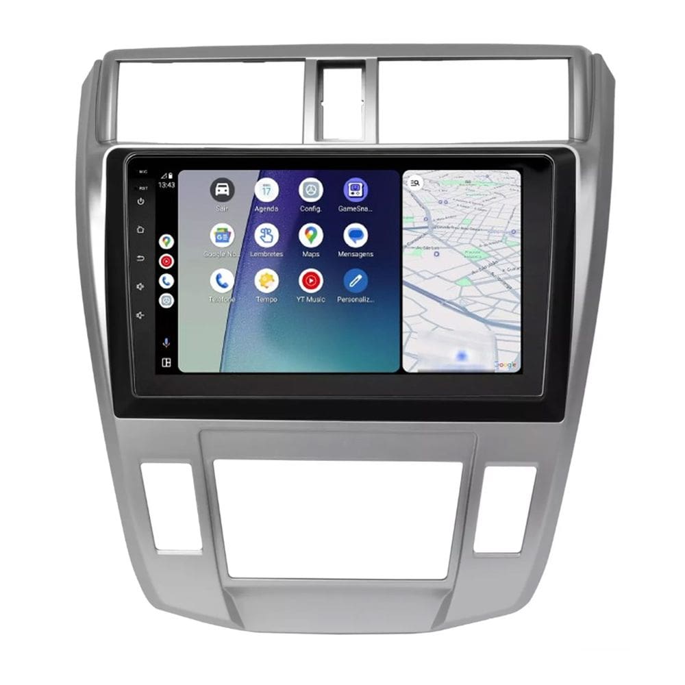 Central Multimídia Honda City 2009 2010 2011 2012 2013 2014 Ar Digital Svart Tela de 9" 2GB de RAM Android Auto e Carplay + Câmera de ré