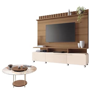 Estante Home Theater Artís Off White Castanho e Mesa de Centro Sky com Tampo de Vidro Castanho – HB Móveis