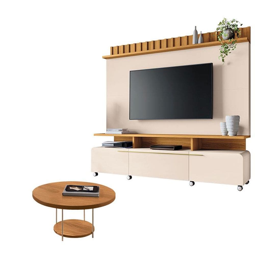 Estante Home Theater Artís Off White Cinamomo e Mesa de Centro Sky Cinamomo – HB Móveis
