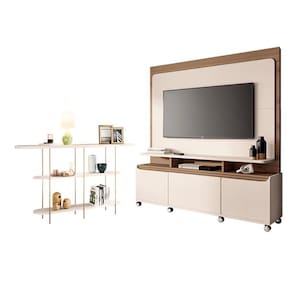Estante Home Theater Quantum Off White Castanho e Aparador Infinity Off White – HB Móveis