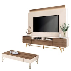 Estante Home Theater Nobre e Mesa de Centro Cadenza Off White Castanho – HB Móveis