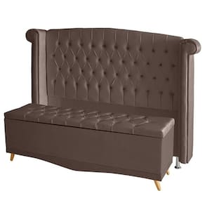 Kit De Quarto Cabeceira De Cama Box E Calçadeira Baú Toquio Casal Queen 160 Cm Suede Rosê Eli Móveis E Decoração