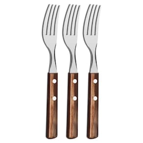 Kit 3 Garfos De Mesa Tramontina Polywood Inox Cabo Castanho
