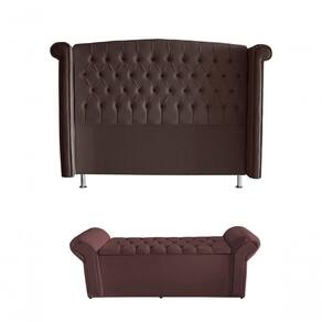 Kit Realeza Cabeceira De Cama Box E Calçadeira Baú King 195 Cm Suede Rosê Eli Móveis