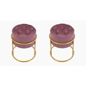 Kit 2 Puff Banqueta Estofado Decorativo Base De Ferro Capitonê Suede Rosê Eli Móveis E Decoração