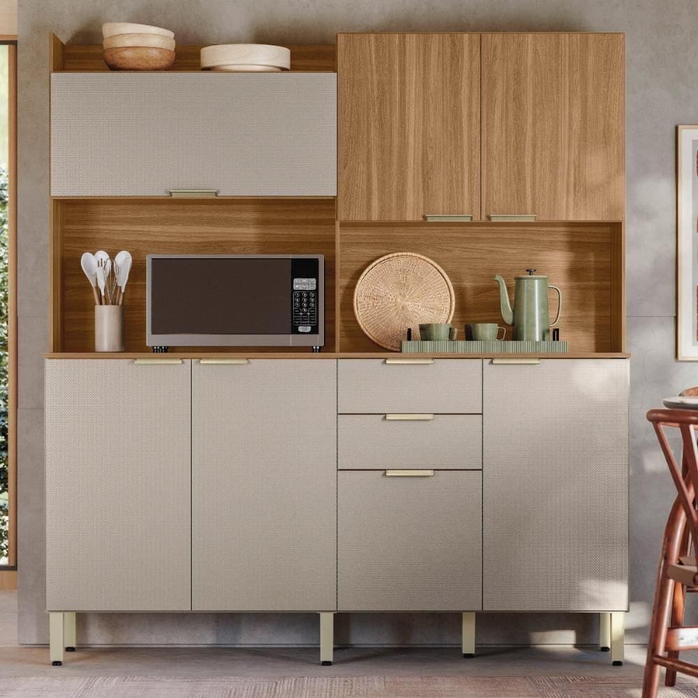 Armario De Cozinha Pitaya Com 7 Portas E 2 Gavetas Amendola/nude Prime Tx