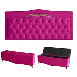 Kit Helena Cabeceira De Cama Painel E Calçadeira Baú Queen 160 Cm Suede Rosa Pink Eli Móveis E Decoração