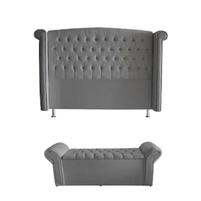 Kit Realeza Cabeceira De Cama Box E Calçadeira Baú Queen 160 Cm Suede Prata Eli Móveis
