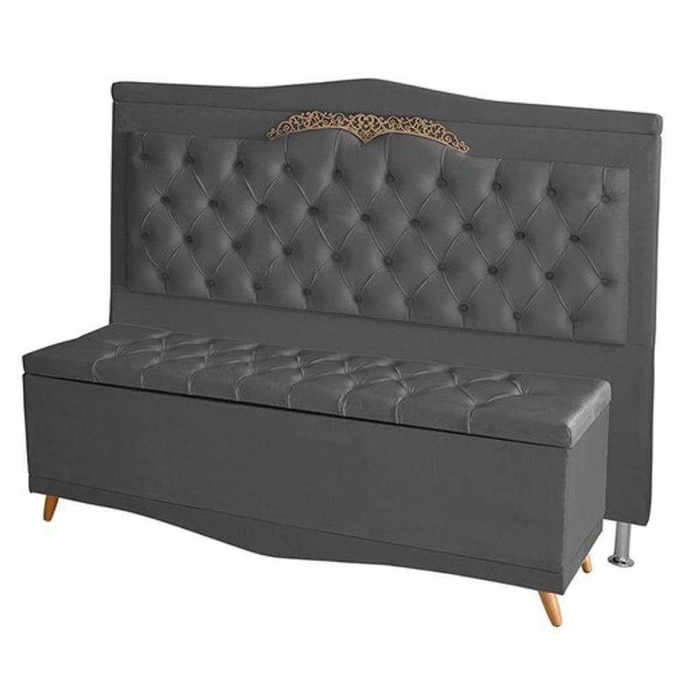 Kit Cabeceira De Cama Box E Calçadeira Baú Madri King 195 Cm Suede Grafite Eli Móveis E Decoração