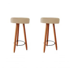 Kit Duas Banqueta Alta Para área Gourmet Balcão Pés Palito Suede Bege Eli Móveis E Decoração