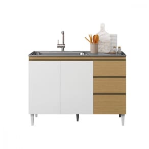 Balcão 3 Portas 2 Gavetas Com Pia Inox Sophia Aramóveis Atacama / Branco