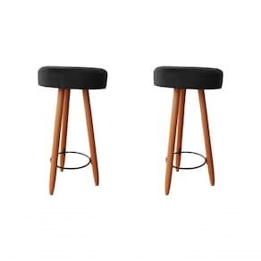 Kit Duas Banqueta Alta Para área Gourmet Balcão Pés Palito Suede Grafite Eli Móveis E Decoração