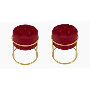 Kit 2 Puff Banqueta Estofado Decorativo Base De Ferro Capitonê Suede Bordo Eli Móveis E Decoração