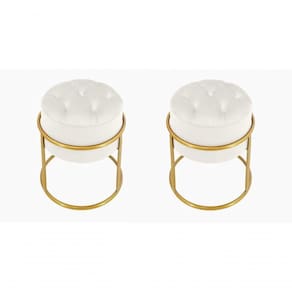 Kit 2 Puff Banqueta Estofado Decorativo Base De Ferro Capitonê Suede Off White Eli Móveis E Decoração