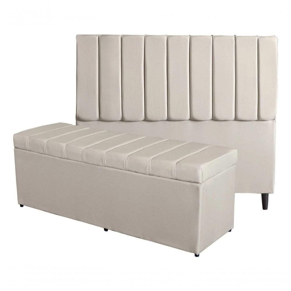 Kit De Quarto Roma Cabeceira De Cama Box E Calçadeira Baú Casal 140 Cm Suede Porcelana Eli Móveis E Decoração