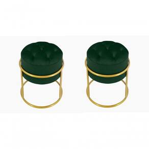 Kit 2 Puff Banqueta Estofado Decorativo Base De Ferro Capitonê Suede Verde Eli Móveis E Decoração