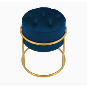 Puff Banqueta Estofado Decorativo Base De Ferro Capitonê Suede Azul Marinho Eli Móveis E Decoração