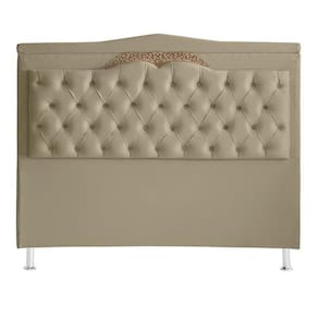 Cabeceira De Cama Box Helena Queen 160 Cm Capitonê Retro Botão Encapados Suede Bege Eli Móveis
