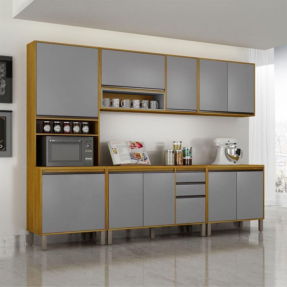 Cozinha Completa Nala 5 Peças 11 Portas 2 Gvts Mobilihouse Cinamomo/cinza Acetinado