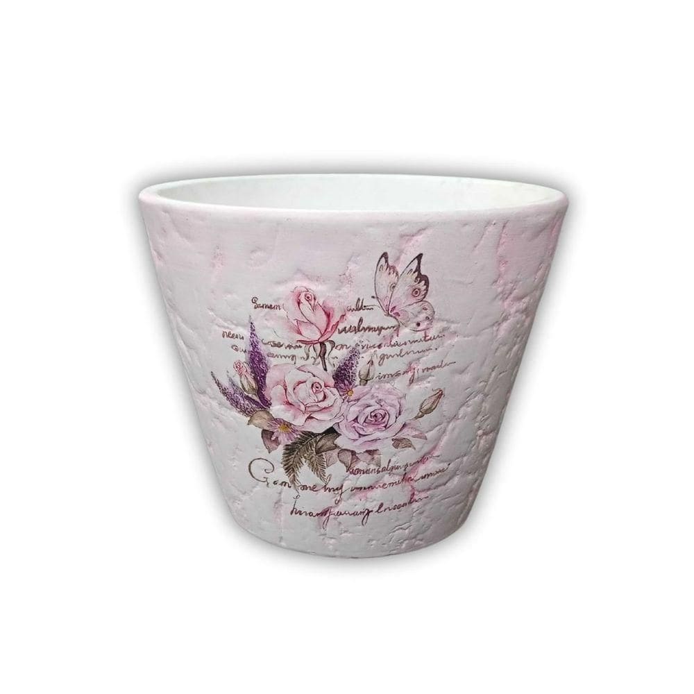 Vaso De Cerâmica Branco Decorado - 10,5cm X 9cm