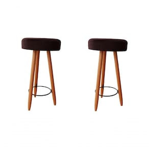 Kit Duas Banqueta Alta Para área Gourmet Balcão Pés Palito Suede Marrom Eli Móveis E Decoração