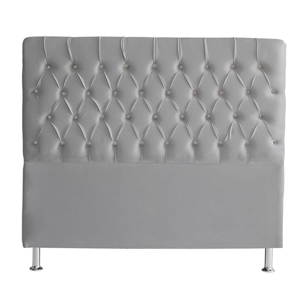 Cabeceira De Cama Box Bella Casal 140 Cm Suede Botão Cristal Prata Eli Móveis E Decoração
