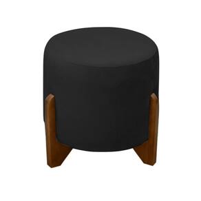 Puff Banqueta Decorativo Luiz Pés De Madeira Linho Preto Eli Móveis E Decoração