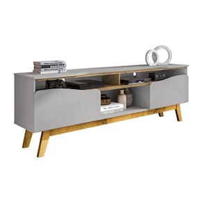 Rack Ilhabela Tv 75 Polegadas Com 2 Porta Pés Madeira Maciça Off White/cinamomo