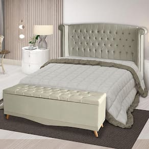 Kit Cabeceira De Cama Box E Calçadeira Baú Malibu King 195 Cm Suede Porcelana Eli Móveis